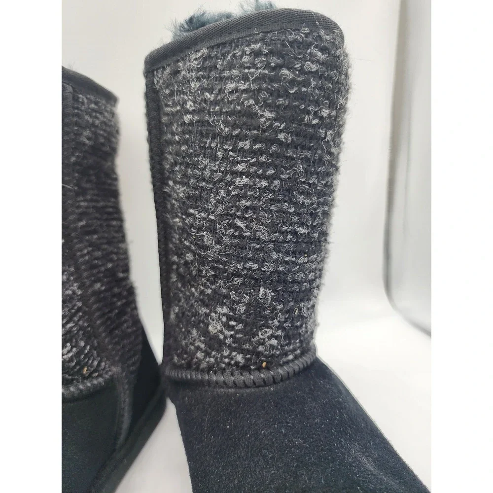 Minnetonka Womens Suede and Knit Mid Calf Winter Boots Black Grey Size 10